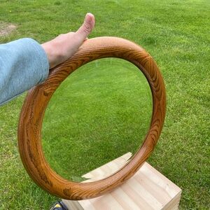 Vintage Handmade Oak Round Beveled Mirror